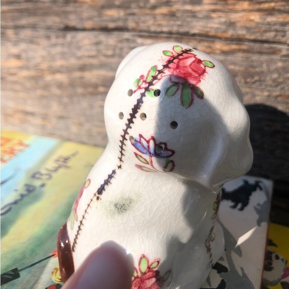 Cute Vintage Puppy Dog salt & pepper Shakers Floral Vtg S&P shaker set MCM Japan - Picture 10 of 11